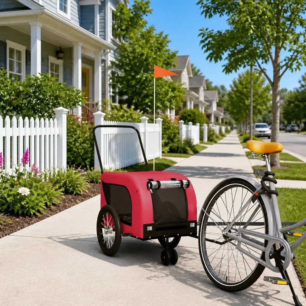 Pet Bike Trailer Oxford Fabric Iron Frame Small Red