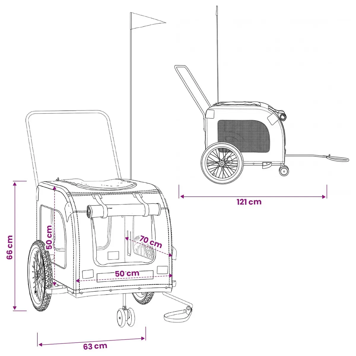 Pet Bike Trailer for Dogs Cats Small Animals Oxford Fabric Iron Frame Wheels