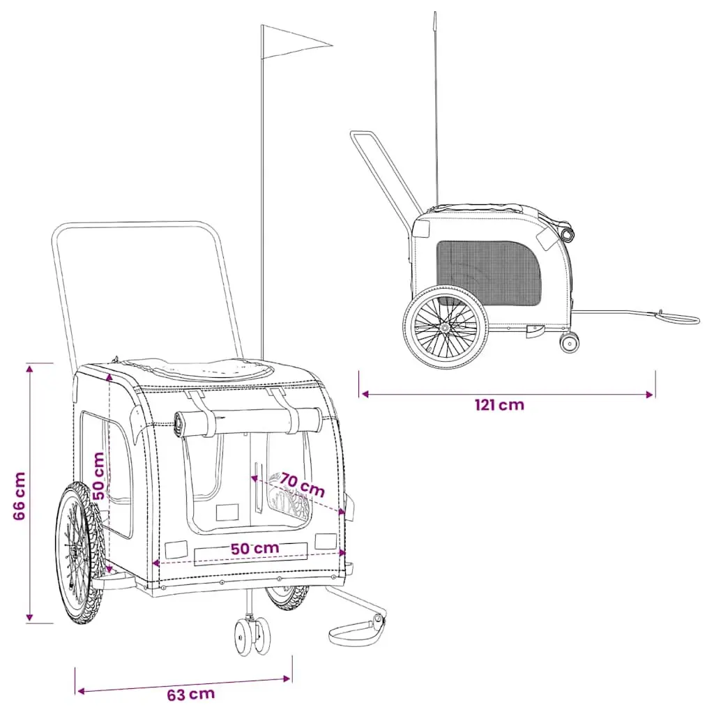 Pet Bike Trailer for Dogs Cats Small Animals Oxford Fabric Iron Frame Wheels