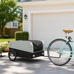 Bike Trailer Grey 45kg Load Capacity Iron Cart Bicycle Cargo Hauling Tow Bar