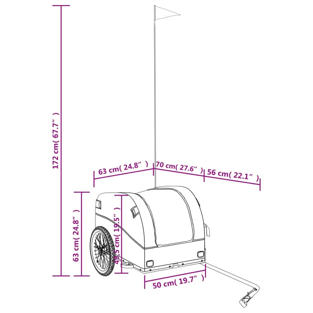 Bicycle Cargo Trailer Iron Frame Blue 45kg Load Capacity Accessory
