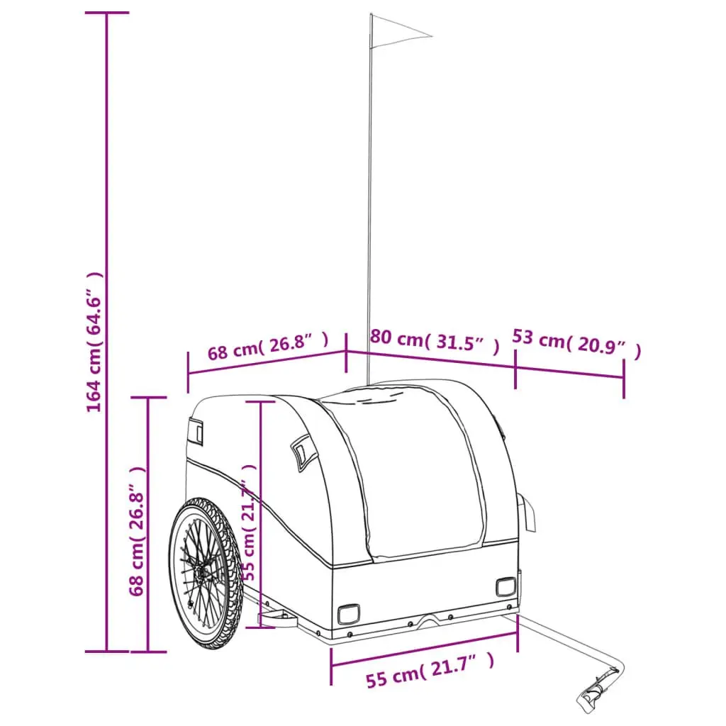 Bike Trailer Iron Grey Cargo Cart 45kg Load Capacity