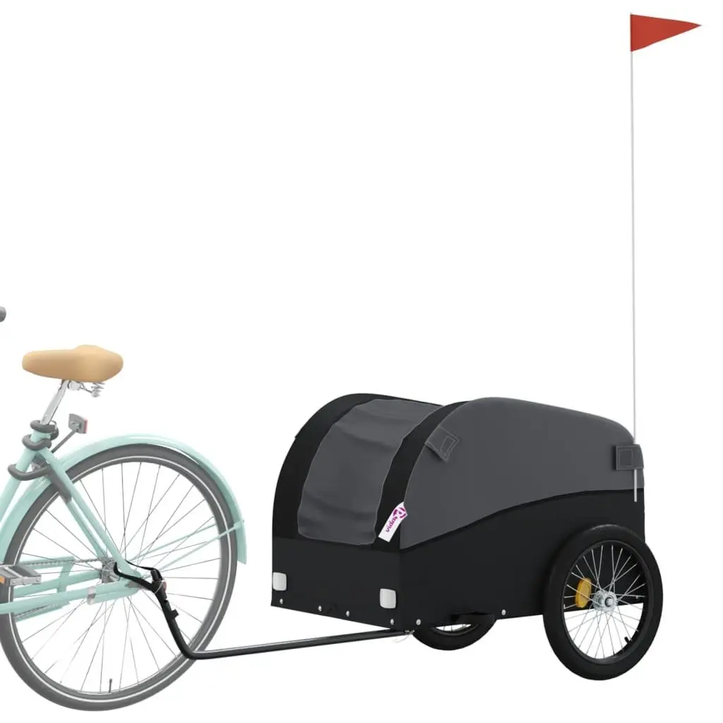 Bike Trailer Iron 45kg Black Heavy Duty Cargo Cart Bicycle Hauler Tow Bar Safety Flag