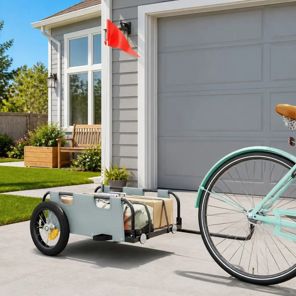 Grey Oxford Fabric Bike Trailer with Iron Frame for Cargo