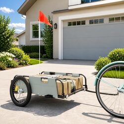Durable Grey Bicycle Trailer with Iron Frame and Two Wheels