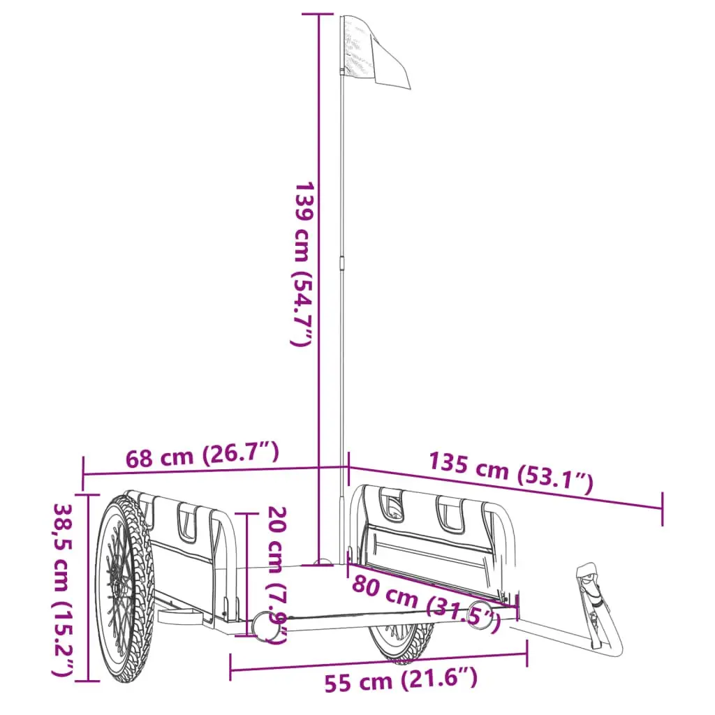 Grey Bicycle Trailer with Iron Frame and Two Wheels