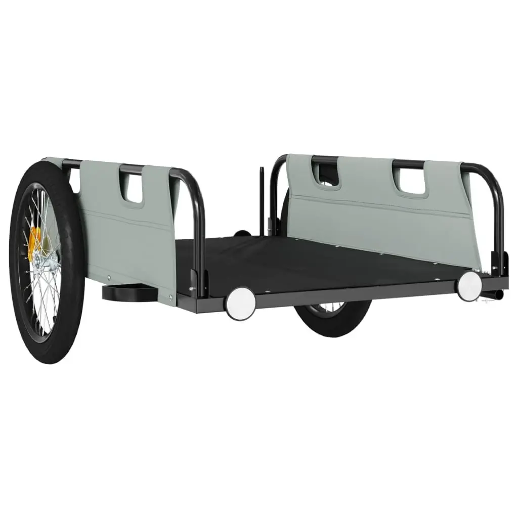 Grey Bicycle Trailer with Iron Frame and Two Wheels