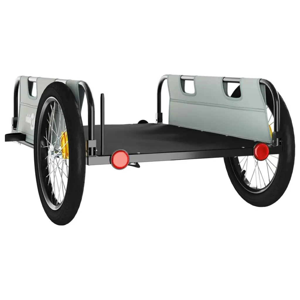 Grey Bicycle Trailer with Iron Frame and Two Wheels
