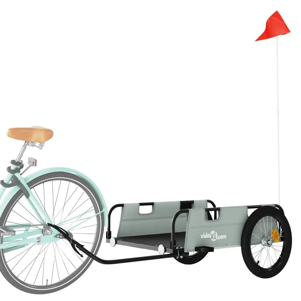 Grey Bicycle Trailer with Iron Frame and Two Wheels