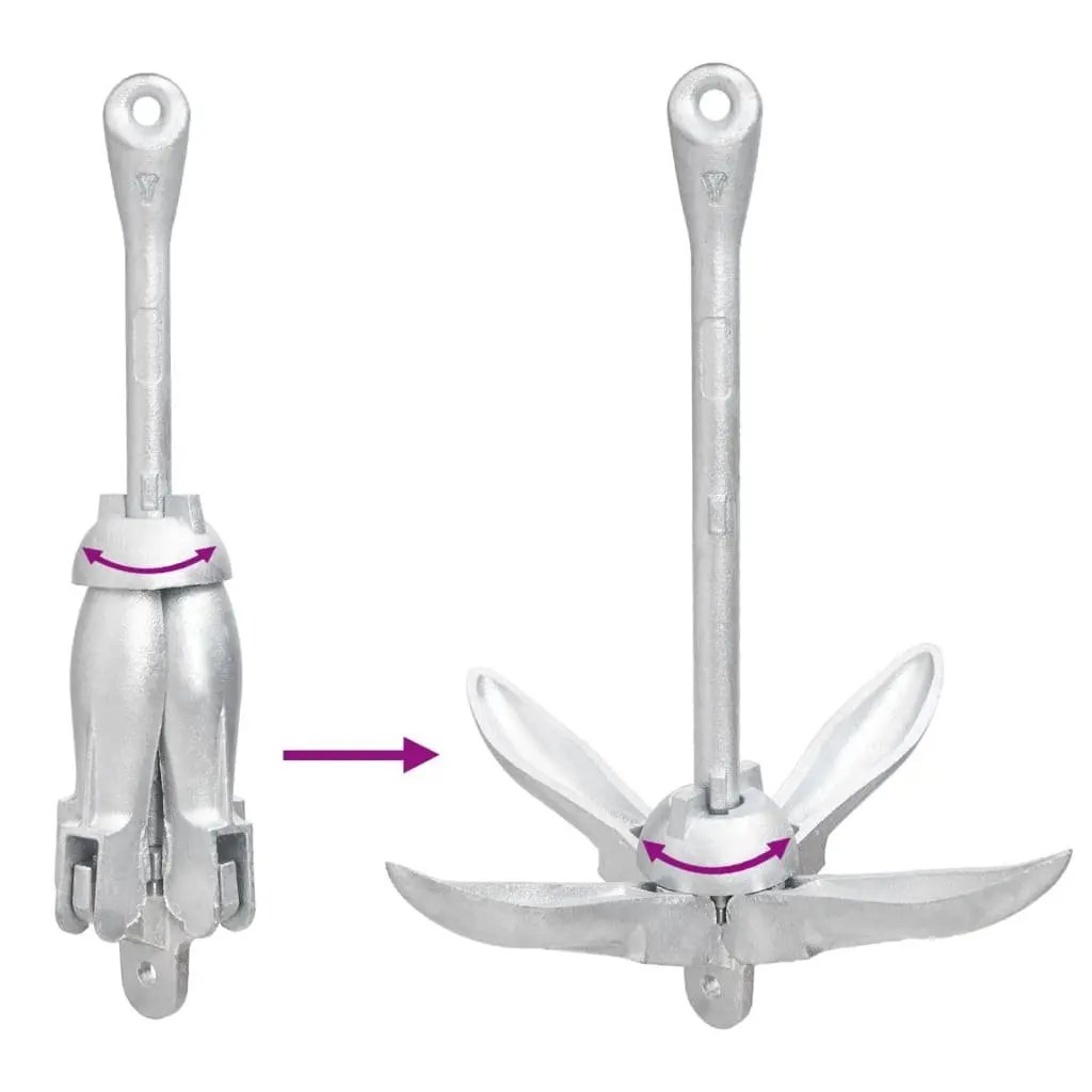4kg Silver Cast Iron Folding Anchor with 4-Claw Grapnel