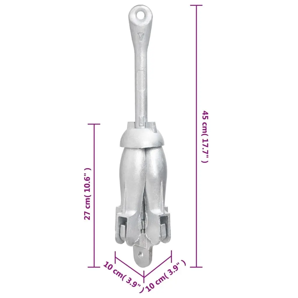 4kg Silver Cast Iron Folding Anchor with 4-Claw Grapnel