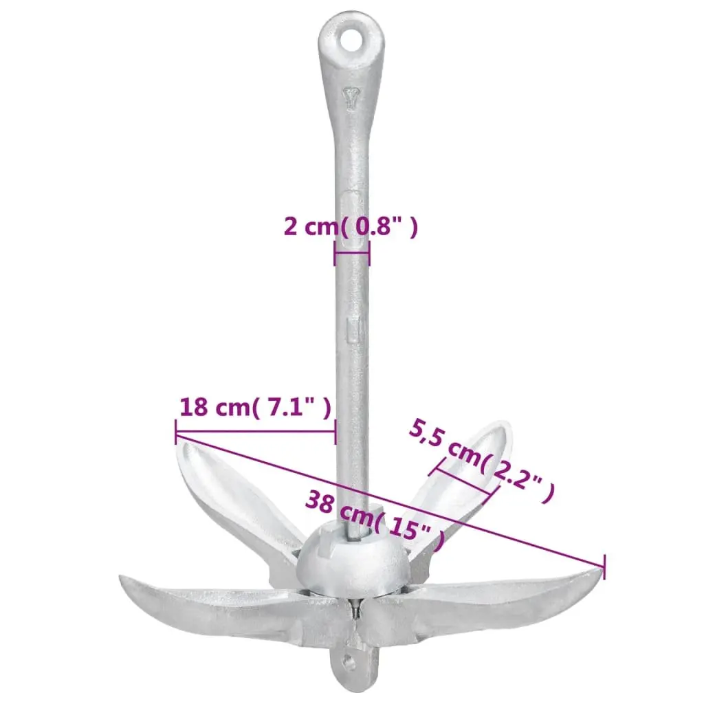 4kg Silver Cast Iron Folding Anchor with 4-Claw Grapnel