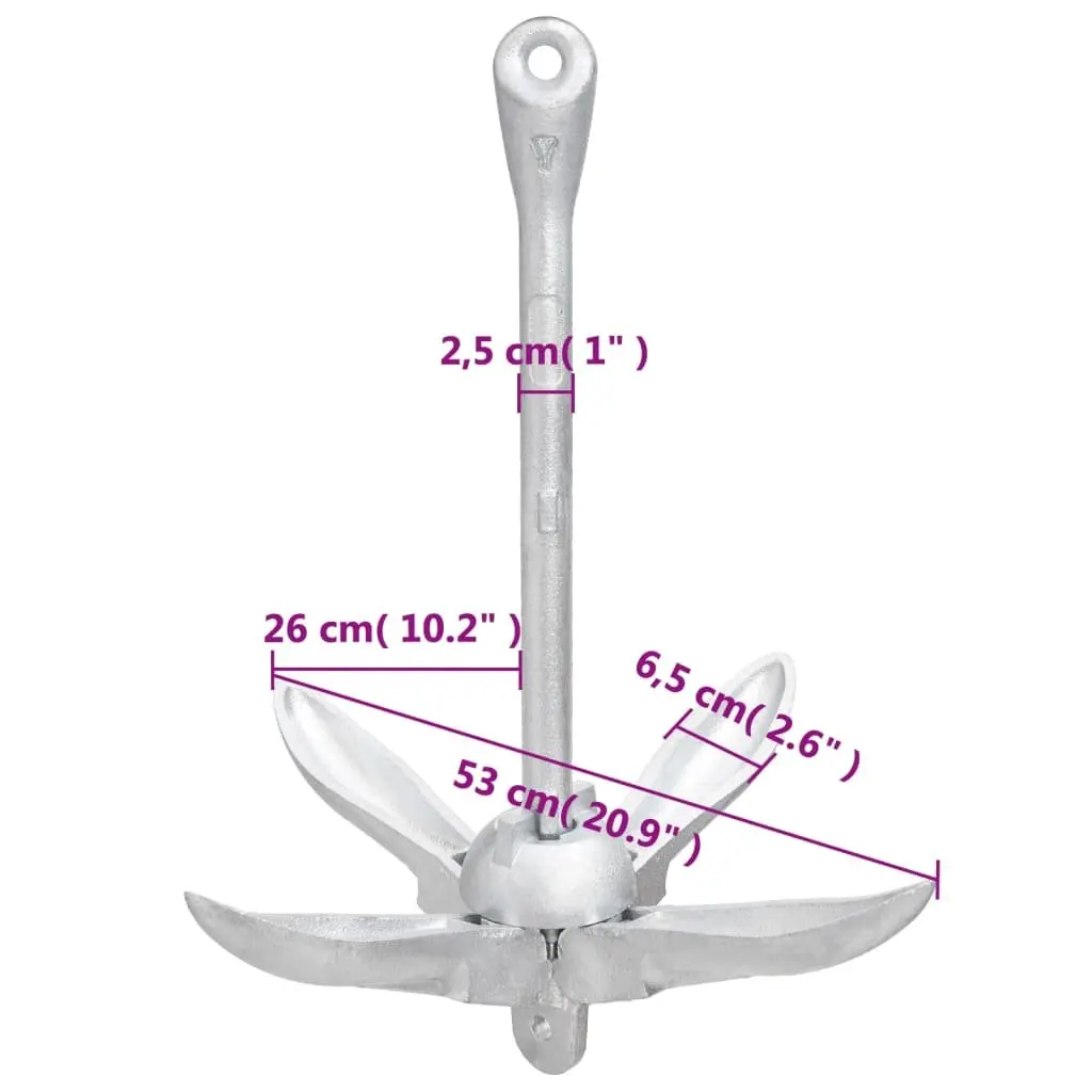 8 kg Silver Cast Iron 4-Claw Grapnel Anchor