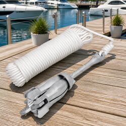Durable Silver Folding Anchor with Rope for Watercraft
