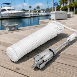 Durable Folding Anchor with Rope 1.5kg Silver 4-Claw Grapnel