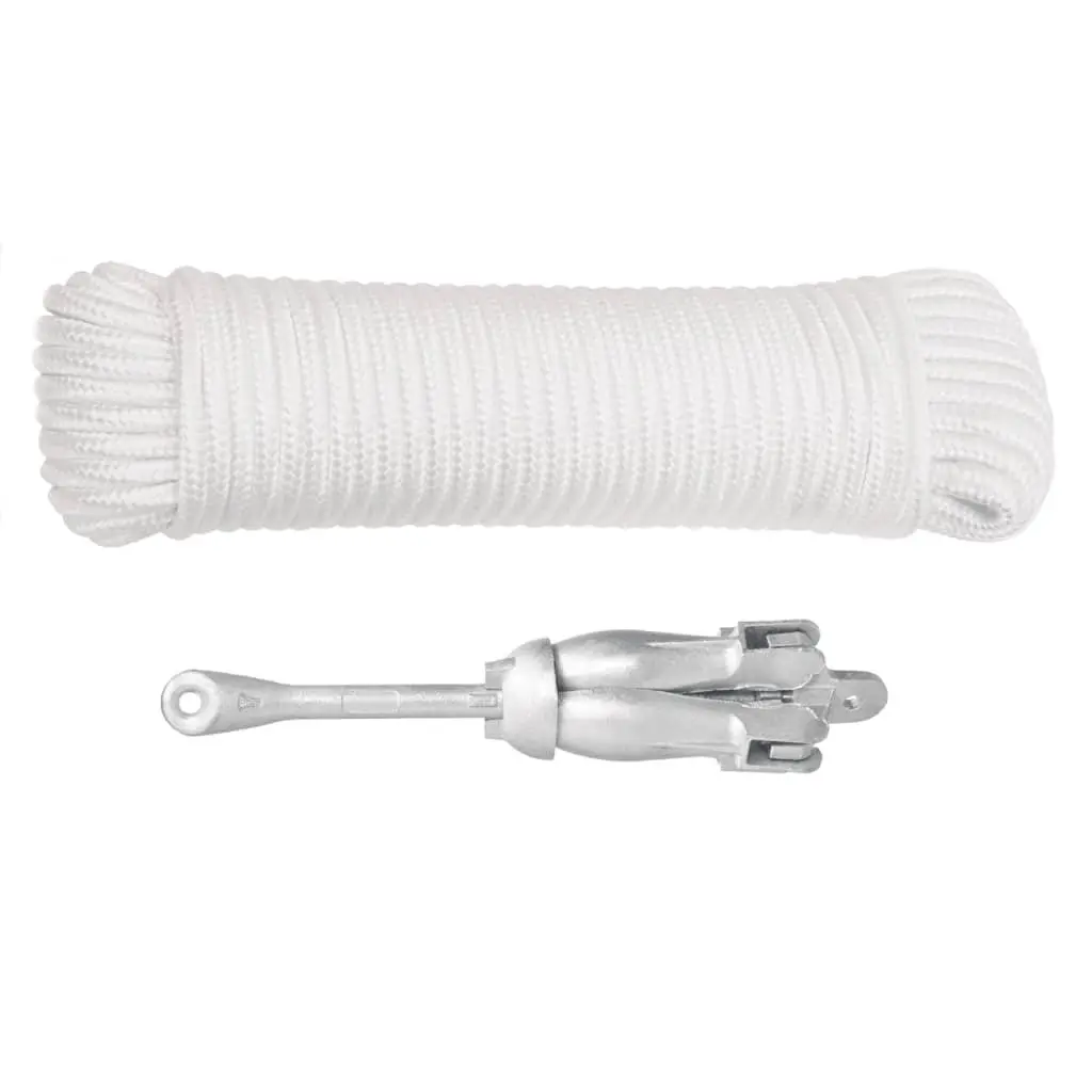 Folding Anchor with Rope 1.5kg Silver 4-Claw Grapnel