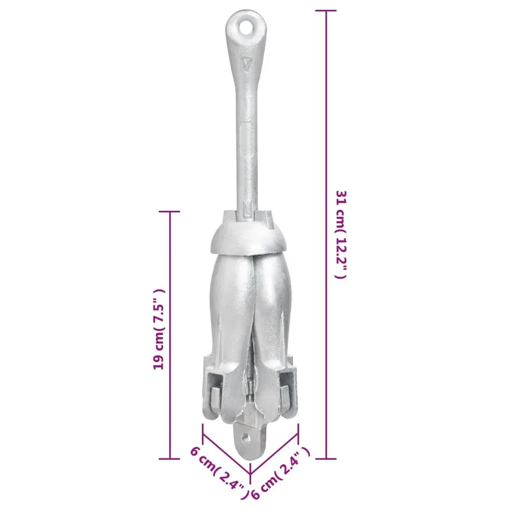 Folding Anchor with Rope 1.5kg Silver 4-Claw Grapnel