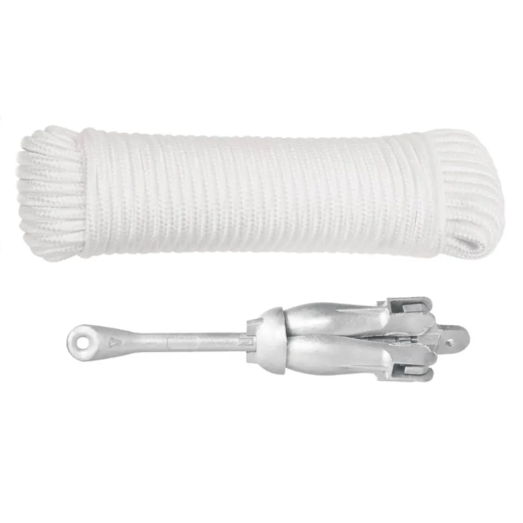 4-Claw Folding Anchor with Rope 2.5 kg Silver