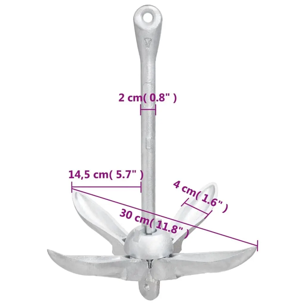 4-Claw Folding Anchor with Rope 2.5 kg Silver