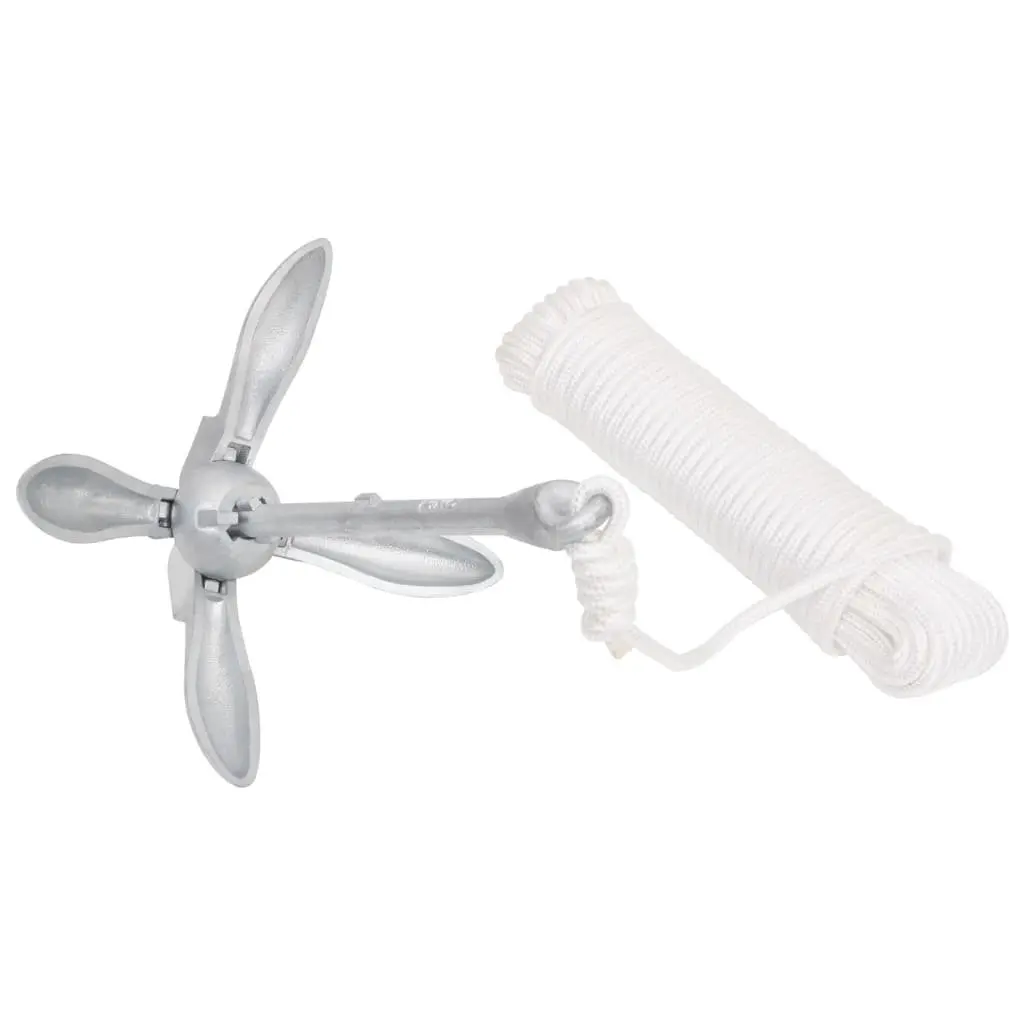 4-Claw Folding Anchor with Rope 2.5 kg Silver