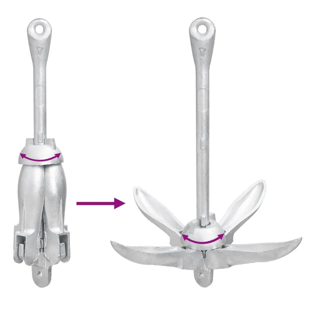 4-Claw Folding Anchor with Rope 2.5 kg Silver