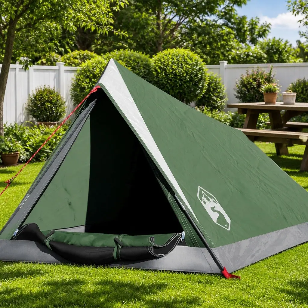 Camping Tent Polyester 2 Person Green Waterproof Mosquito Protection Easy Setup