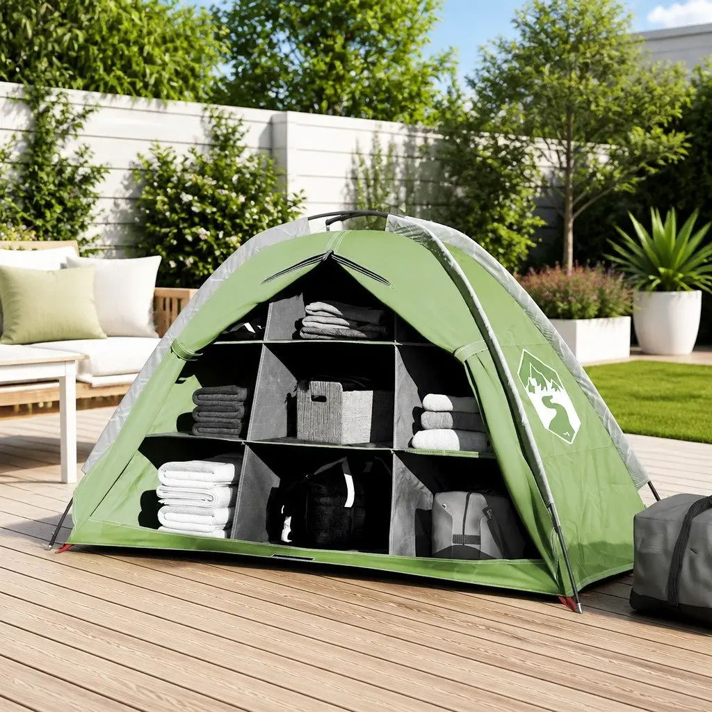 Green Waterproof Camping Organizer with 9 Compartments