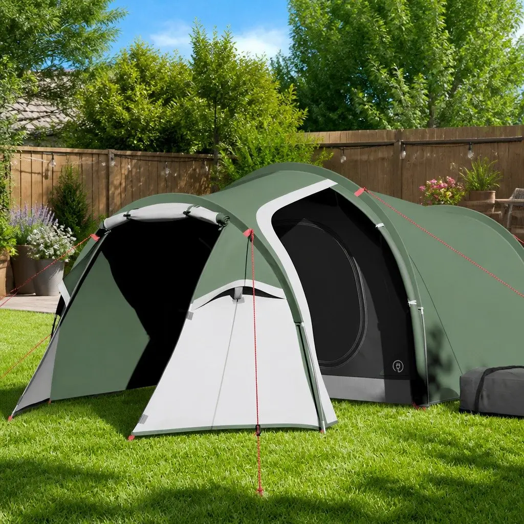Camping Tent Polyester 2-Person Green Tunnel Style Waterproof