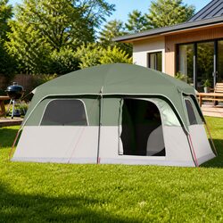 Green 8-Person Waterproof Family Tent for Camping
