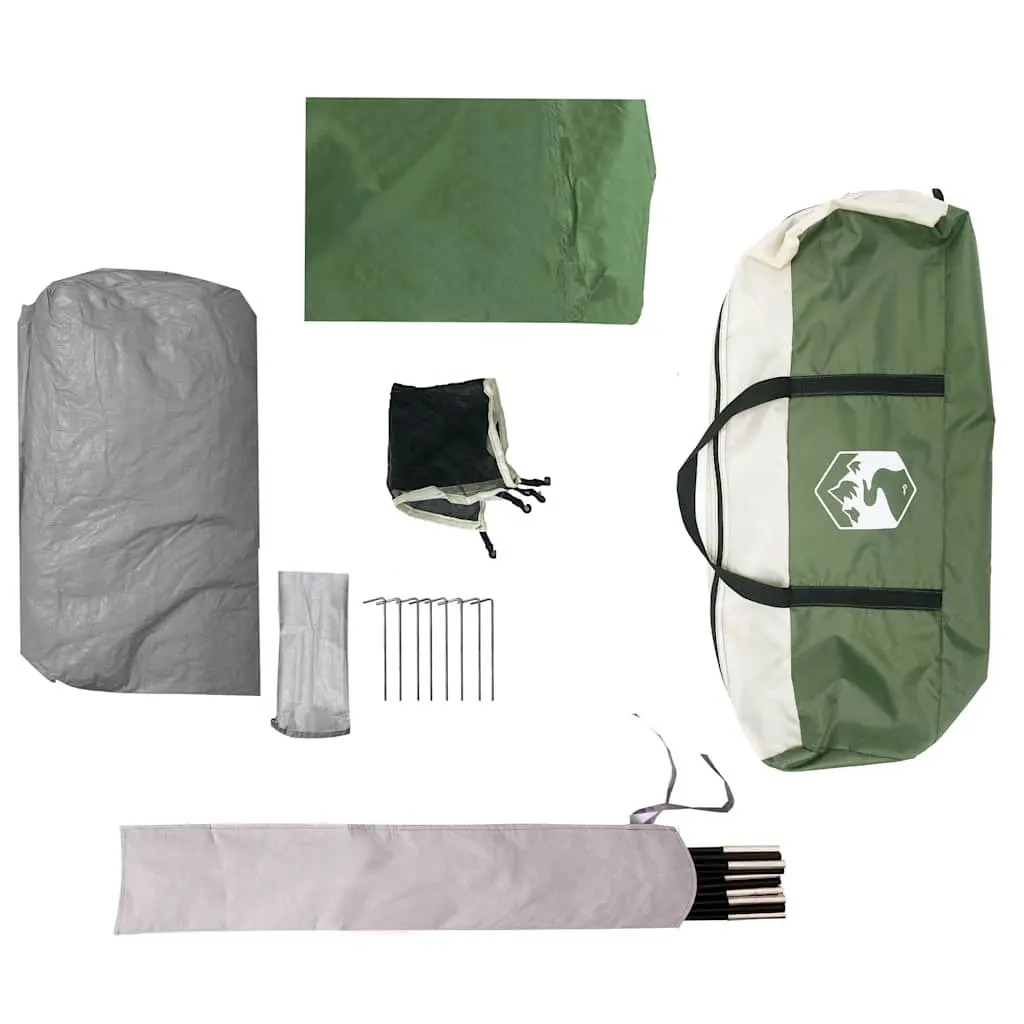 Camping Tent Polyester 4-Person Green Waterproof Mosquito Mesh Ventilation Portable