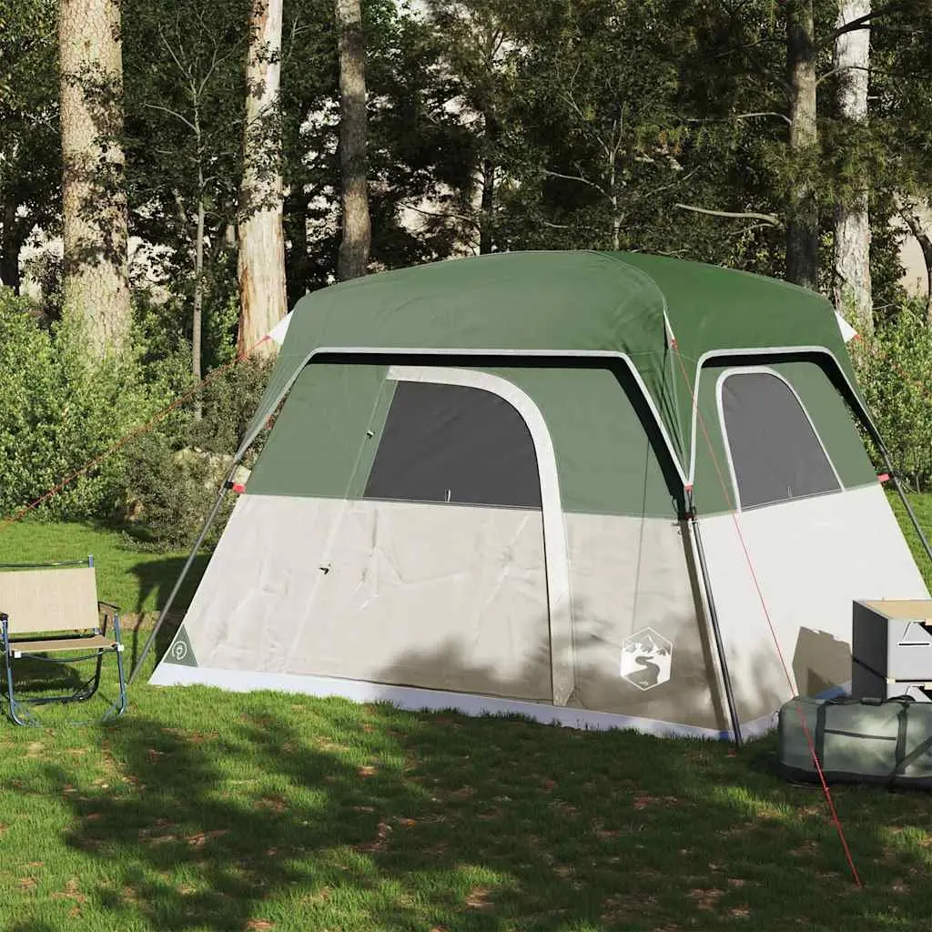 Camping Tent Polyester 4-Person Green Waterproof Mosquito Mesh Ventilation Portable