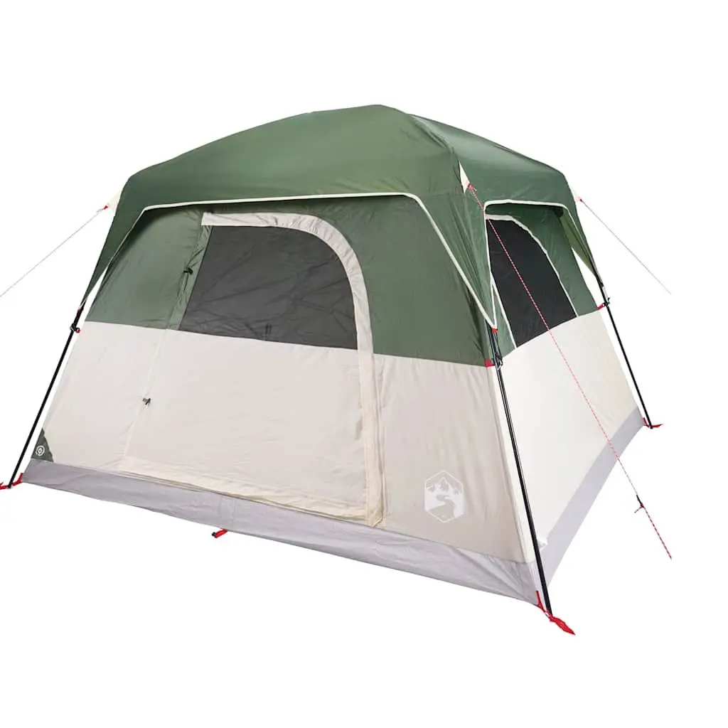 Camping Tent Polyester 4-Person Green Waterproof Mosquito Mesh Ventilation Portable