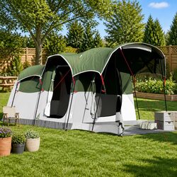 Durable Waterproof 8-Person Family Tunnel Tent - Green