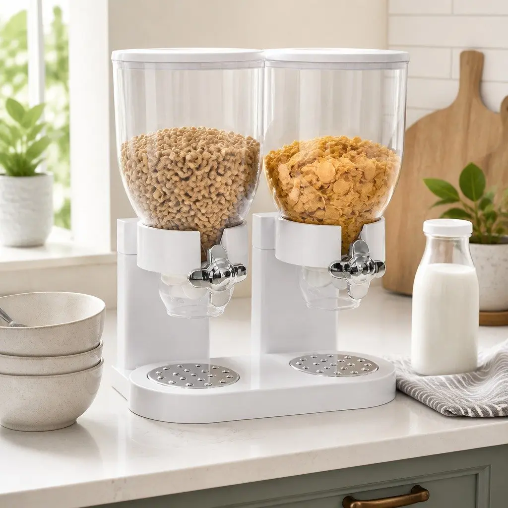 Double Cereal Dispenser ABS 33cm x 42cm White