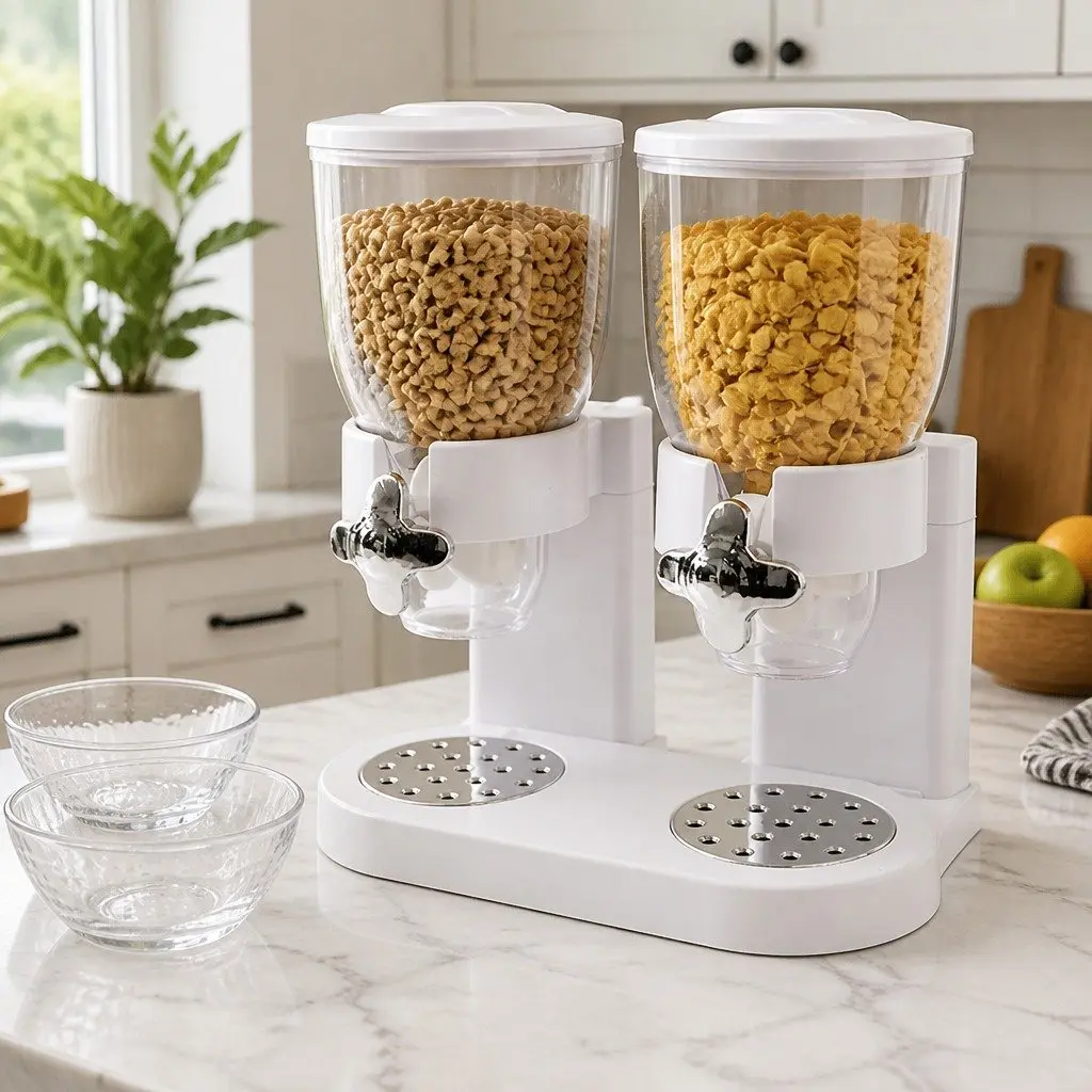 Double Cereal Dispenser ABS 33cm x 42cm White