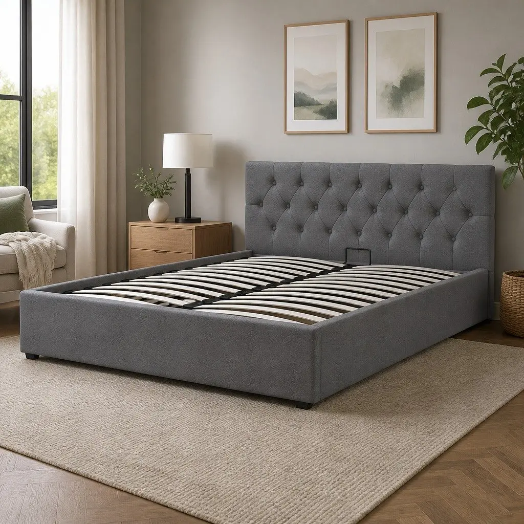 Double Gas Lift Bed with Durable Tufted Headboard