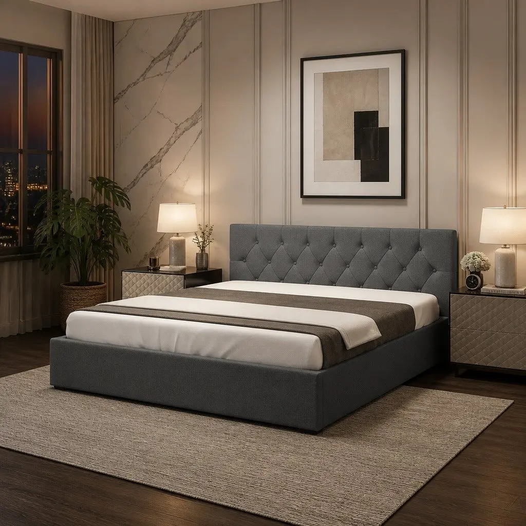 Double Gas Lift Bed with Durable Tufted Headboard