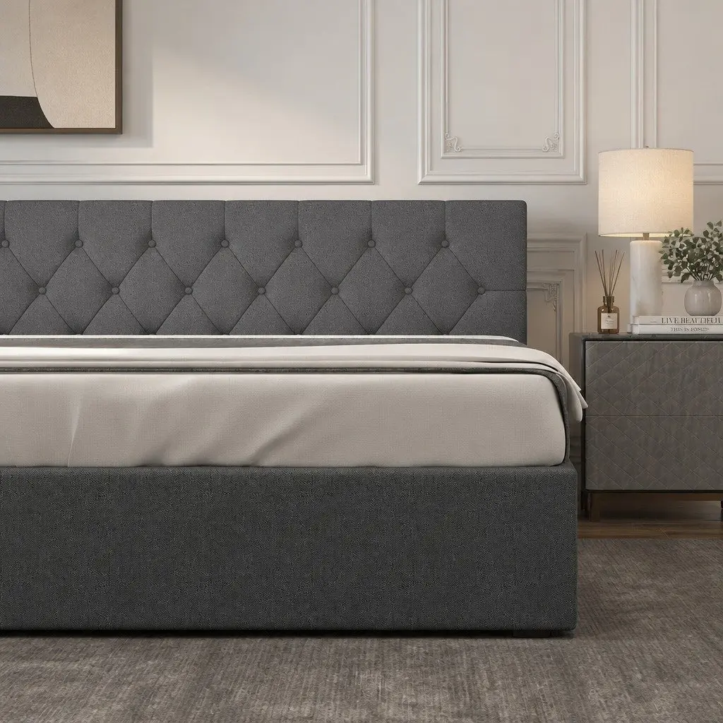 Double Gas Lift Bed with Durable Tufted Headboard