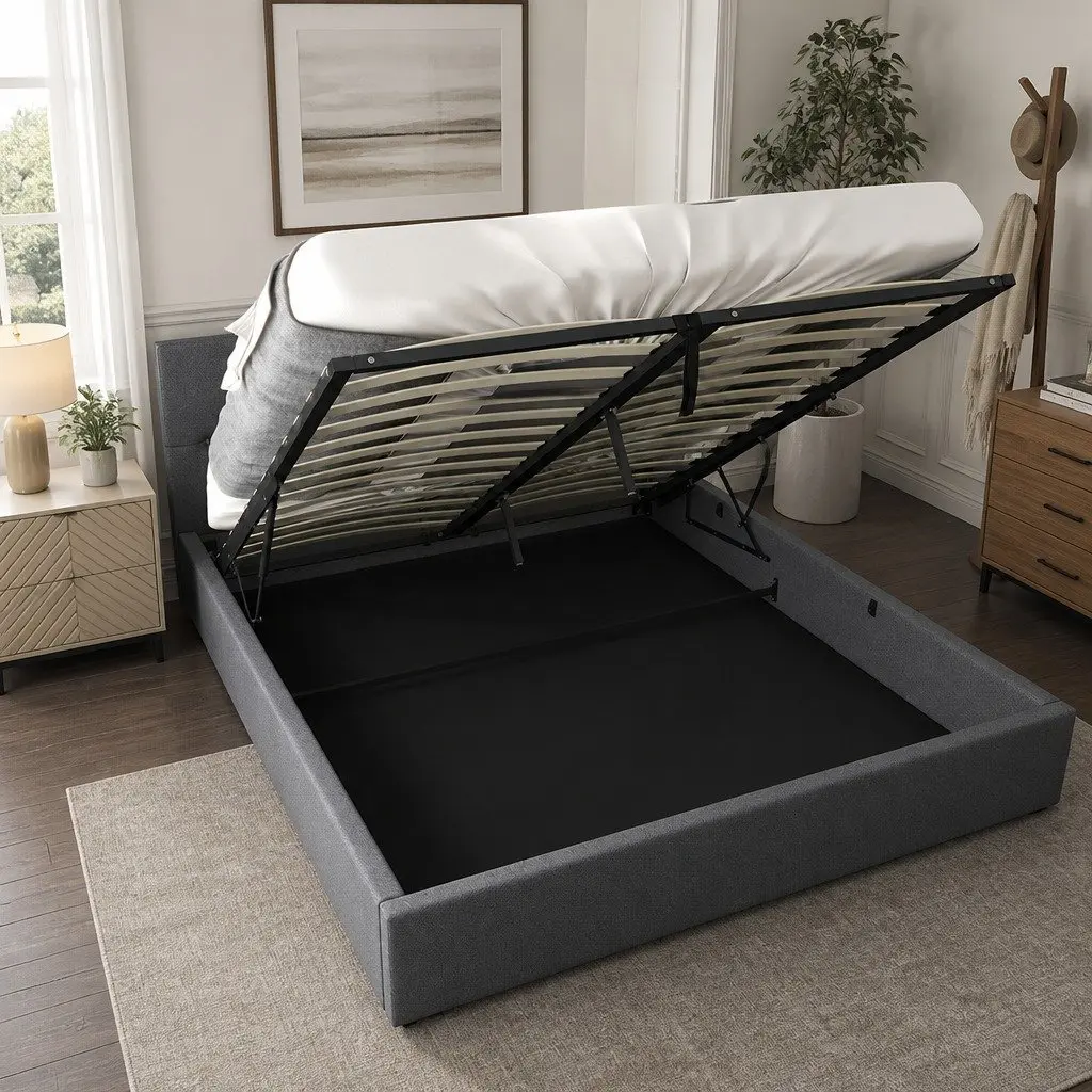 Double Gas Lift Bed with Durable Tufted Headboard