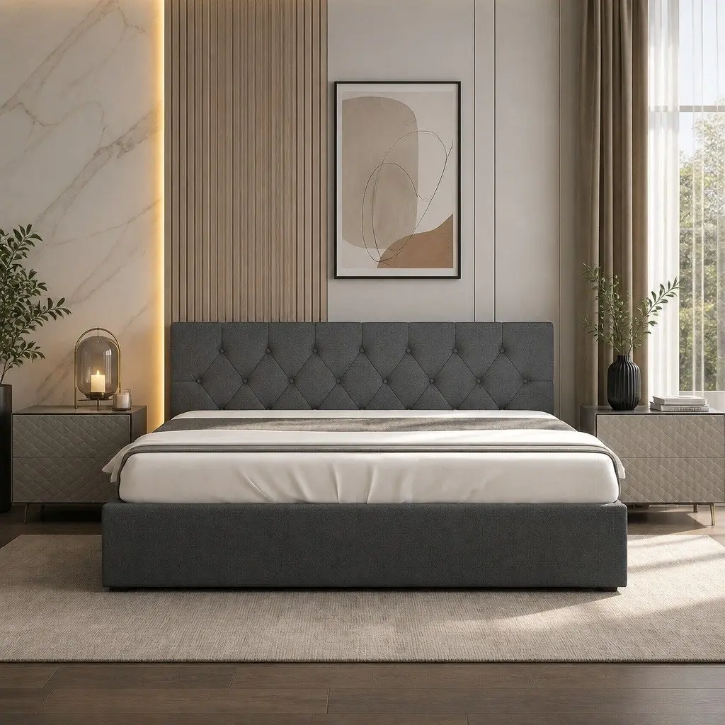 Double Gas Lift Bed with Durable Tufted Headboard