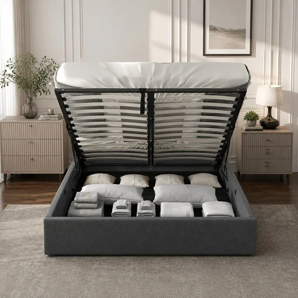 Double Gas Lift Bed with Durable Tufted Headboard