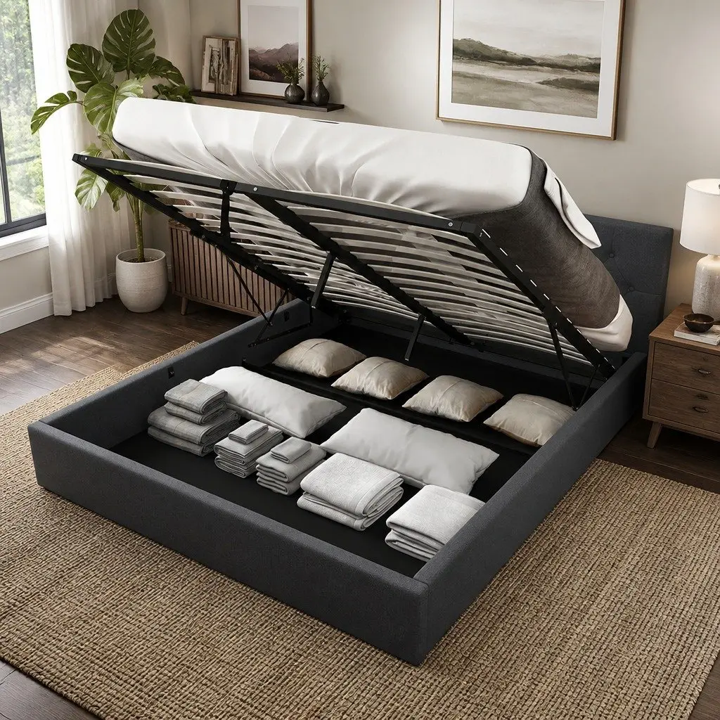 Double Gas Lift Bed with Durable Tufted Headboard
