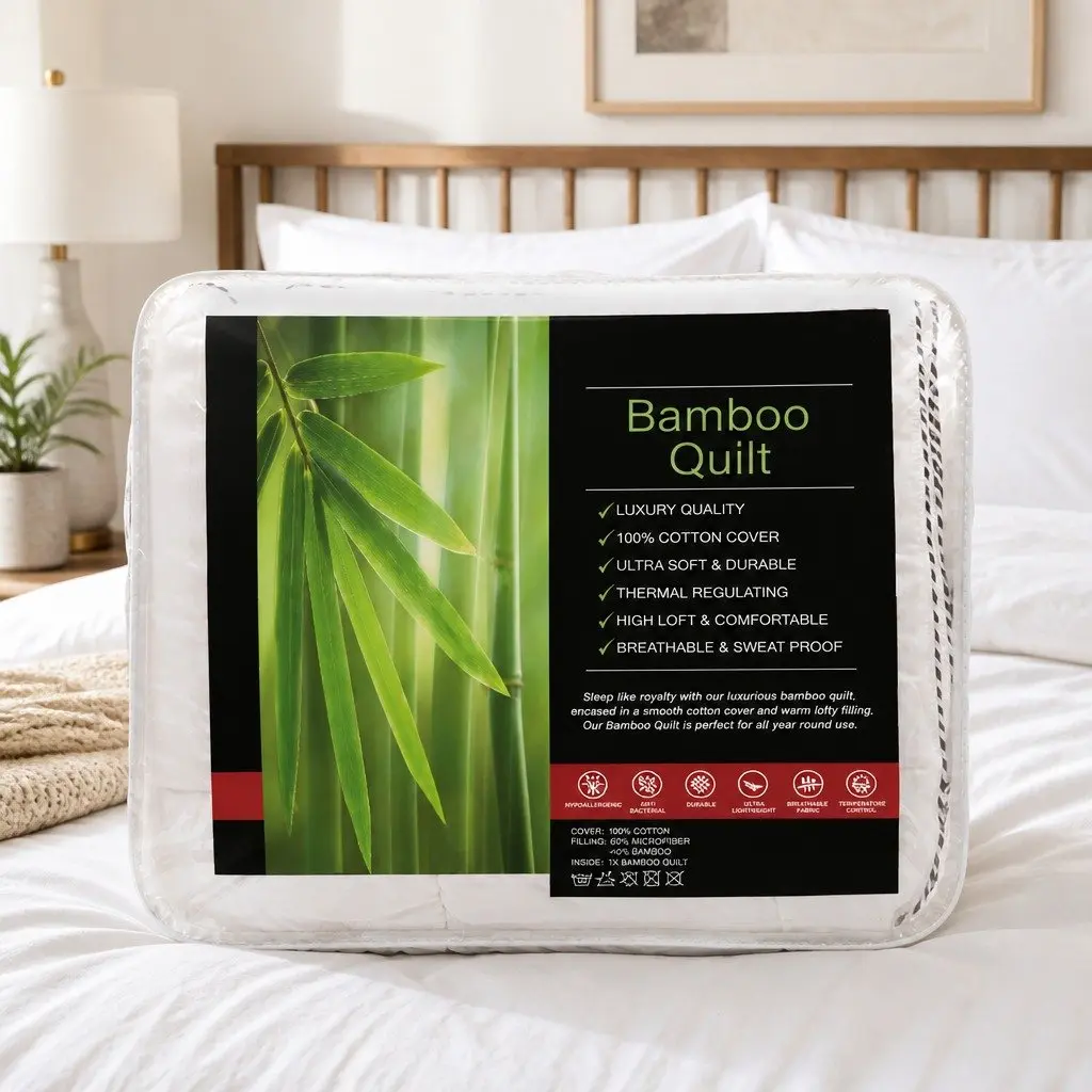 Double Quilt Bamboo Blend 250GSM Breathable Moisture-Wicking Comforter Lightweight Temperature Regulating