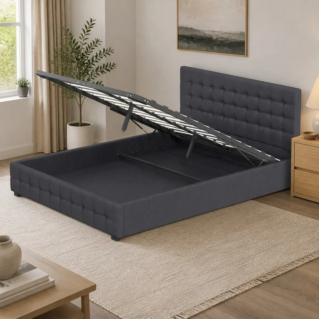 King Single Gas Lift Storage Bed with Headboard