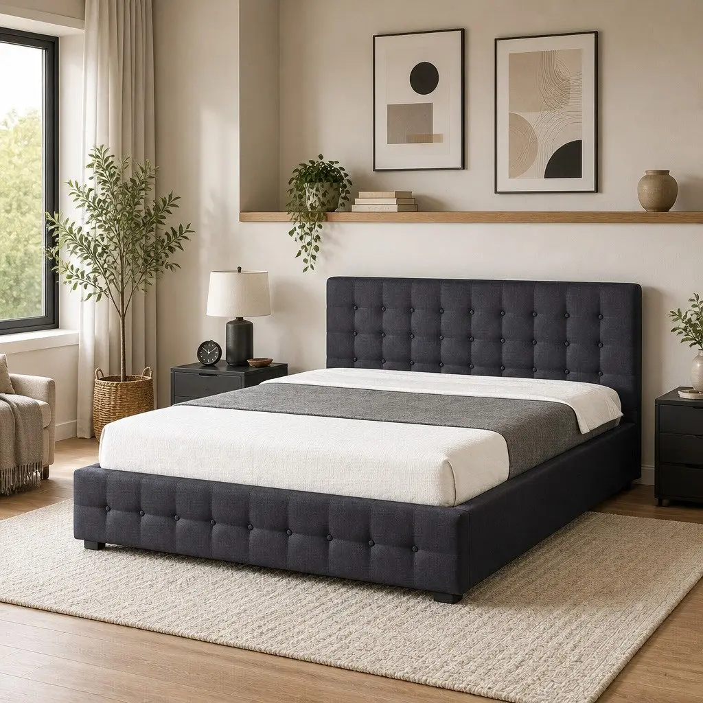 King Single Gas Lift Storage Bed with Headboard