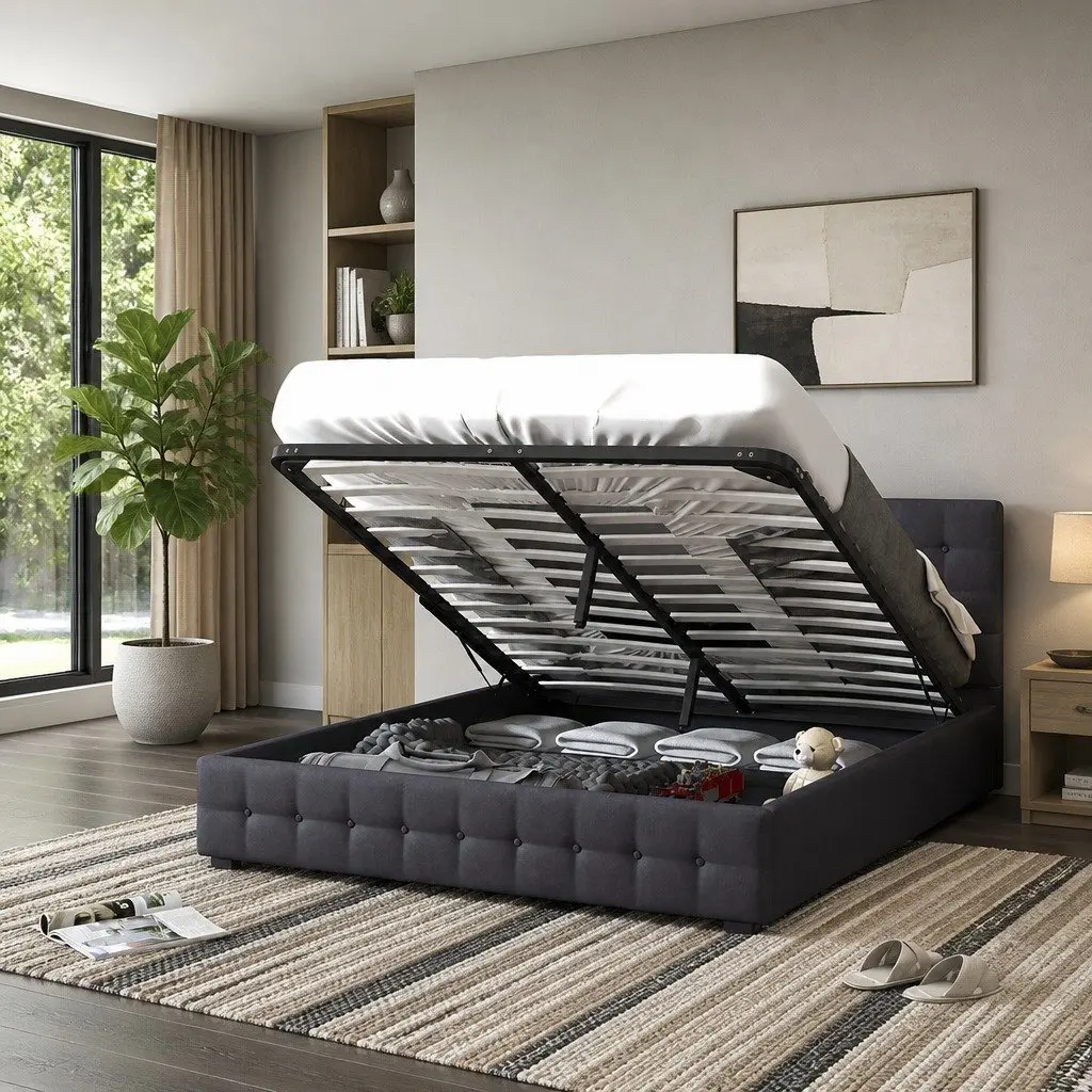 King Single Gas Lift Storage Bed with Headboard