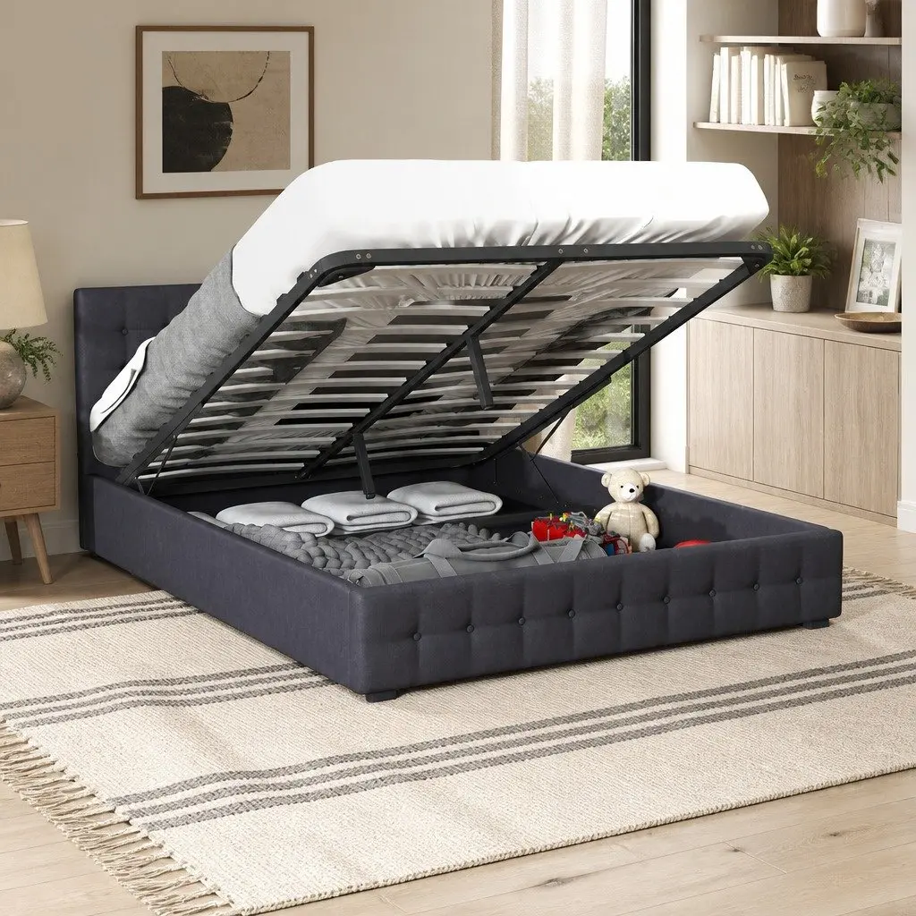 King Single Gas Lift Storage Bed with Headboard