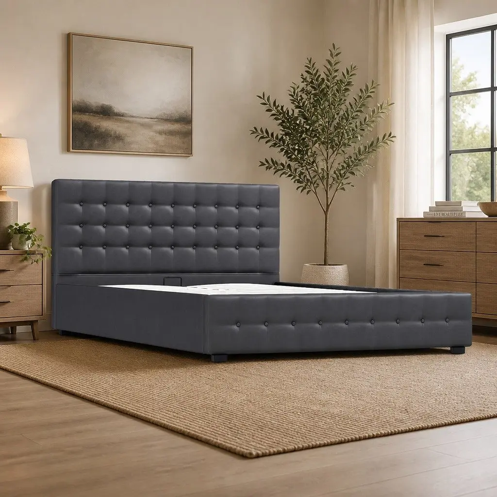 King Single Gas Lift Storage Bed with Headboard