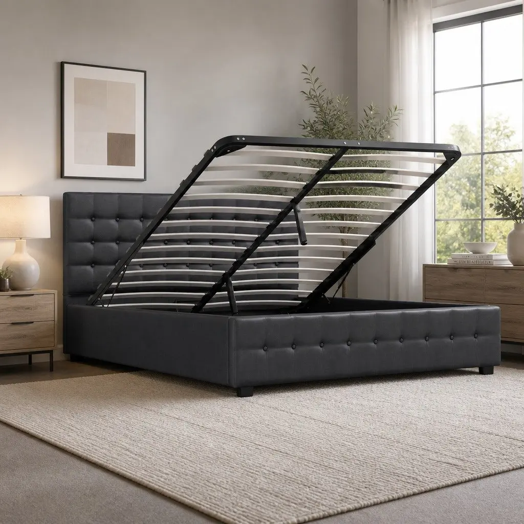 King Single Gas Lift Storage Bed with Headboard