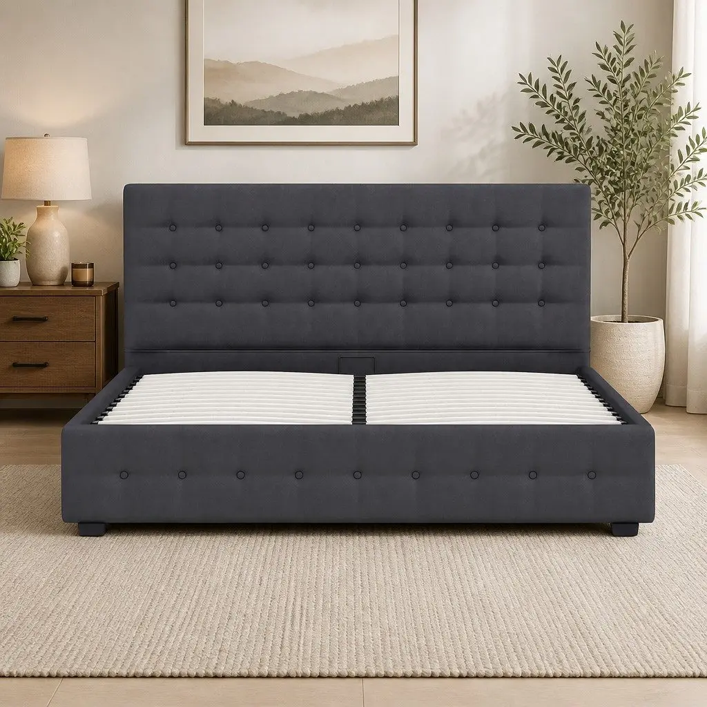 King Single Gas Lift Storage Bed with Headboard
